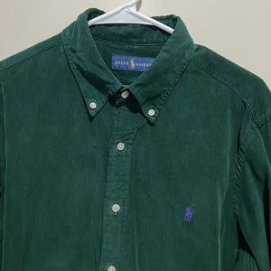 Green corduroy polo shirt, x large. Long sleeve dress button up